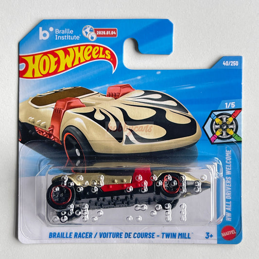 Hot Wheels Braille Racer - Twin Mill (Gold/Red) Short Card HW All Drivers Welcome 40/250