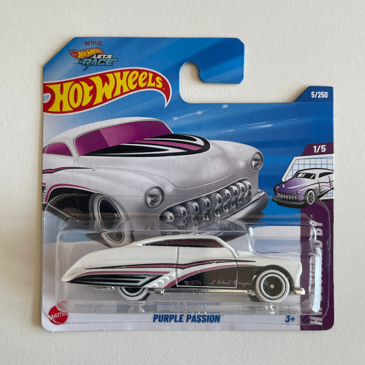 Hot Wheels Netflix Purple Passion (White) Short Card HW Designed By 5/250