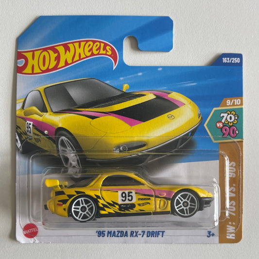 Hot Wheels '95 Mazda RX-7 Drift (Yellow) Short Card (Damaged) HW: '70s vs. '90s 163/250
