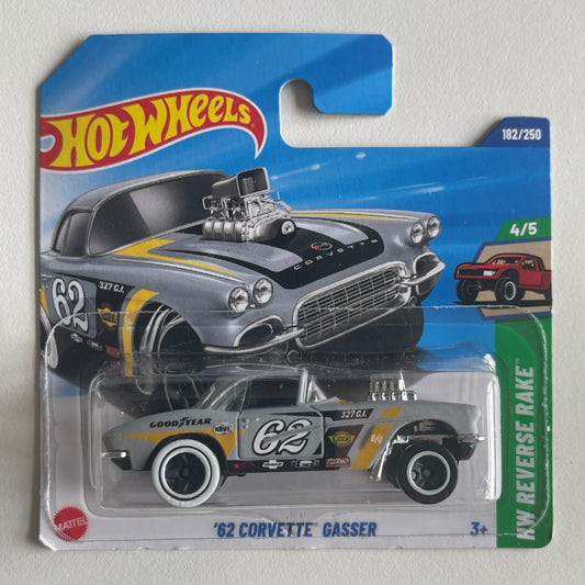 Hot Wheels '62 Corvette Gasser (Gray) Short Card (Damaged) HW Revers Rake 182/250