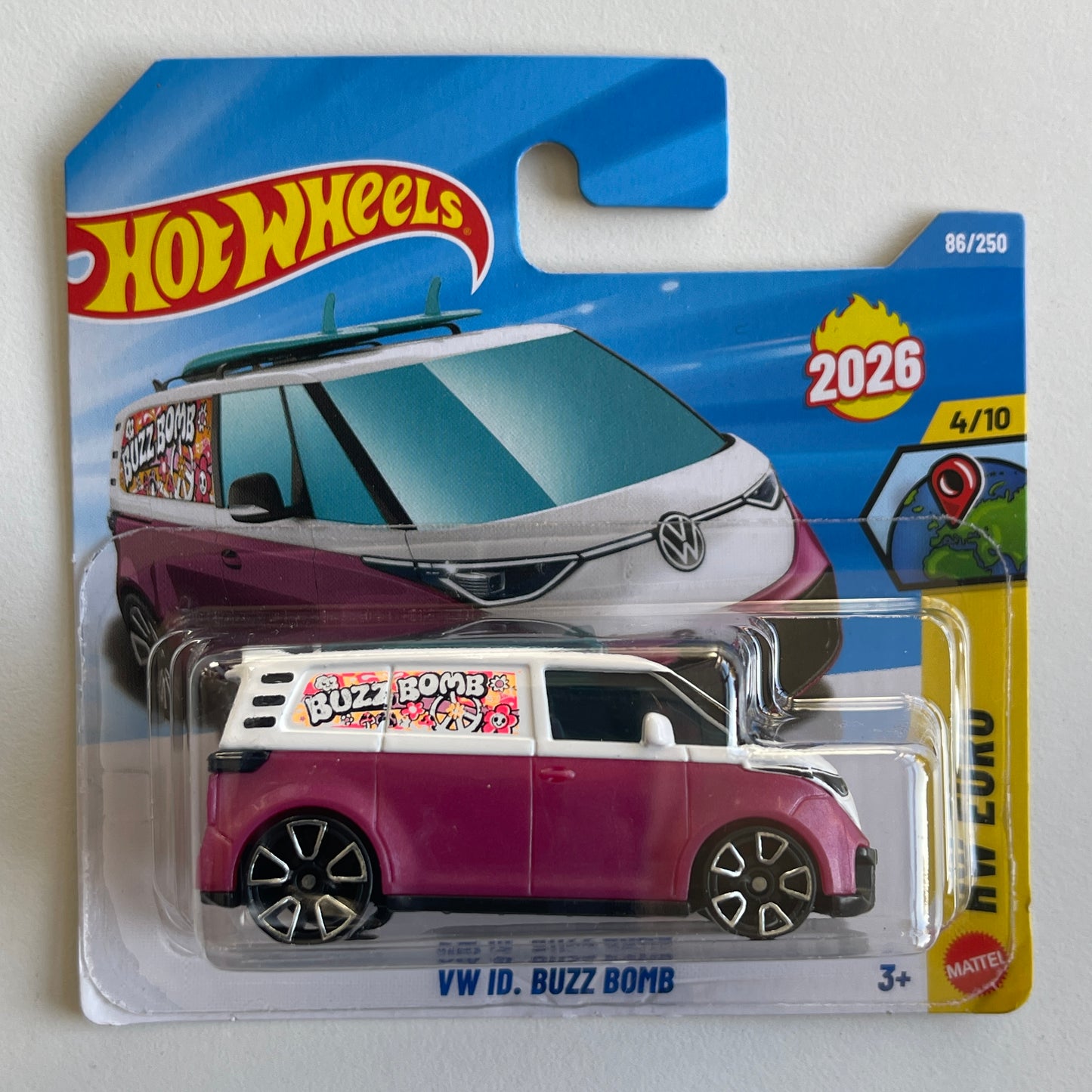 Hot Wheels VW ID. Buzz Bomb (White/Purple) Short Card (Damaged) HW Euro 86/250