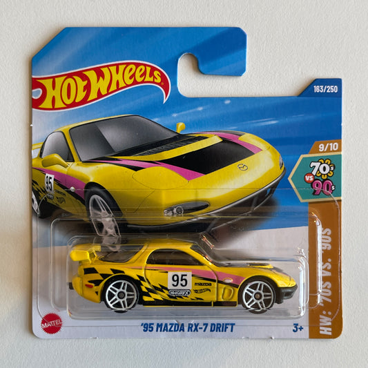 Hot Wheels '95 Mazda RX-7 Drift (Yellow) Short Card HW: '70s vs. '90s 163/250