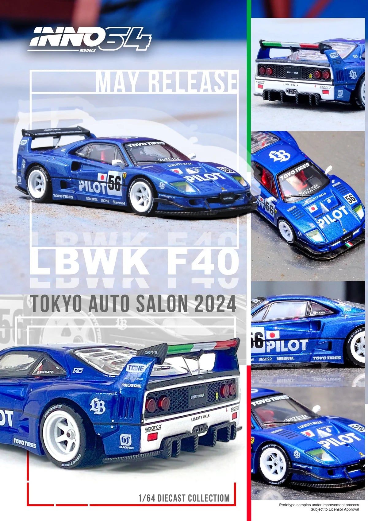 [PREORDER] Inno64 Ferrari F40 LBWK Tokyo Salon 2024 Blue