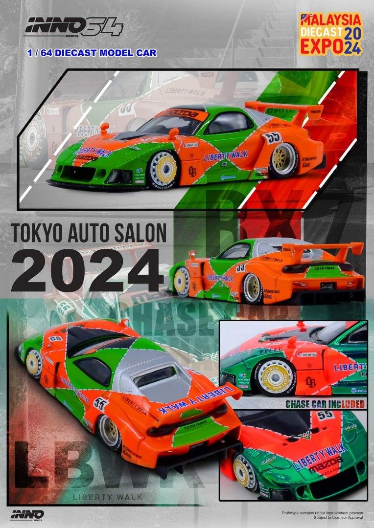 Inno64 Mazda RX7 (FD3S) LB-Super Silhouette LBWK Malaysia Diecast Expo 2024 Orange Green