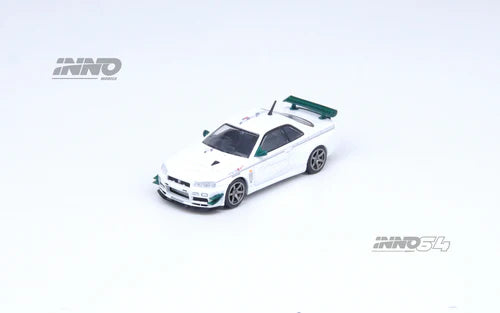 [PREORDER] Inno64 Nissan Skyline GT-R (R34) V-Spec Tuned by Mine`s White/Green