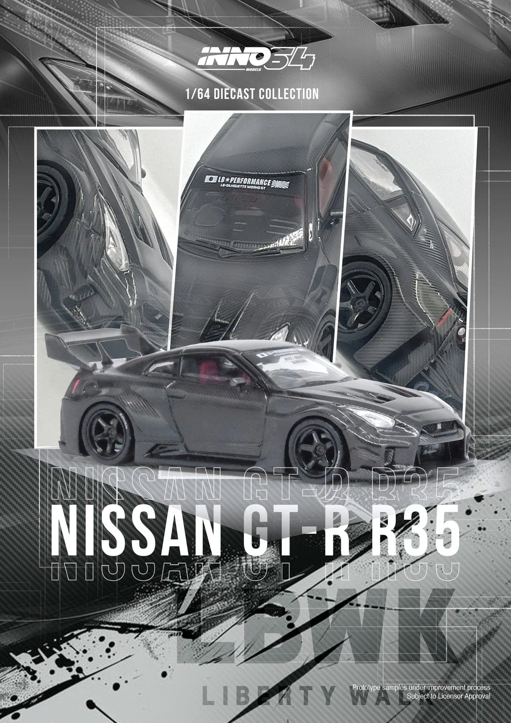 [PREORDER] Inno64 1/64 Nissan GT-R (R35) LBWK LB Super Silhouette 35GT-RR Full Carbon Grey