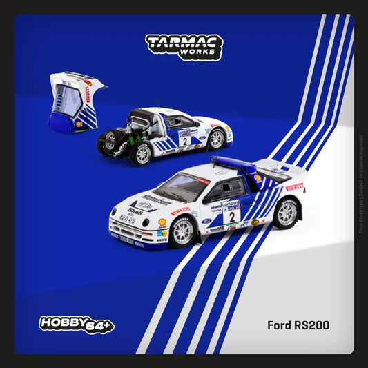 [PREORDER] Tarmac 1986 Ford RS200 Lombard RAC Rally #2 Stig Blomqvist/Bruno Berglund, white/blue