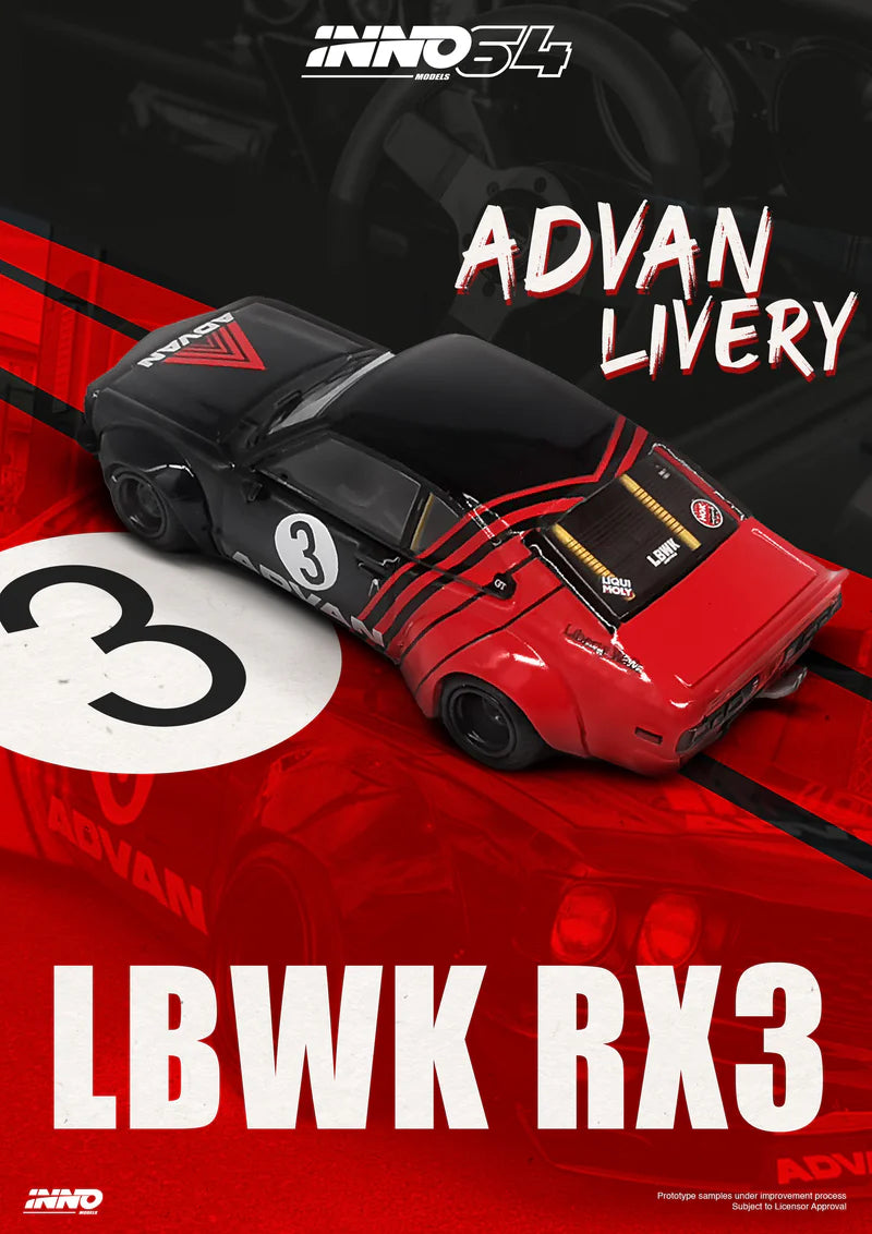 [PREORDER] Inno64 LBWK Mazda RX3 Savanna Advan Black/Red