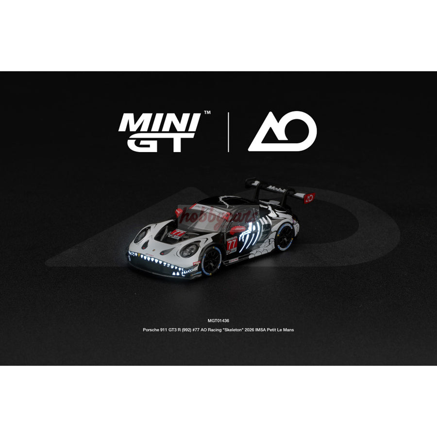 [PREORDER] MiniGT # 1436 Porsche 911 GT3 R (992) NO.77 AO Racing SKeleton Rexy 2026 IMSA Petit Le Mans